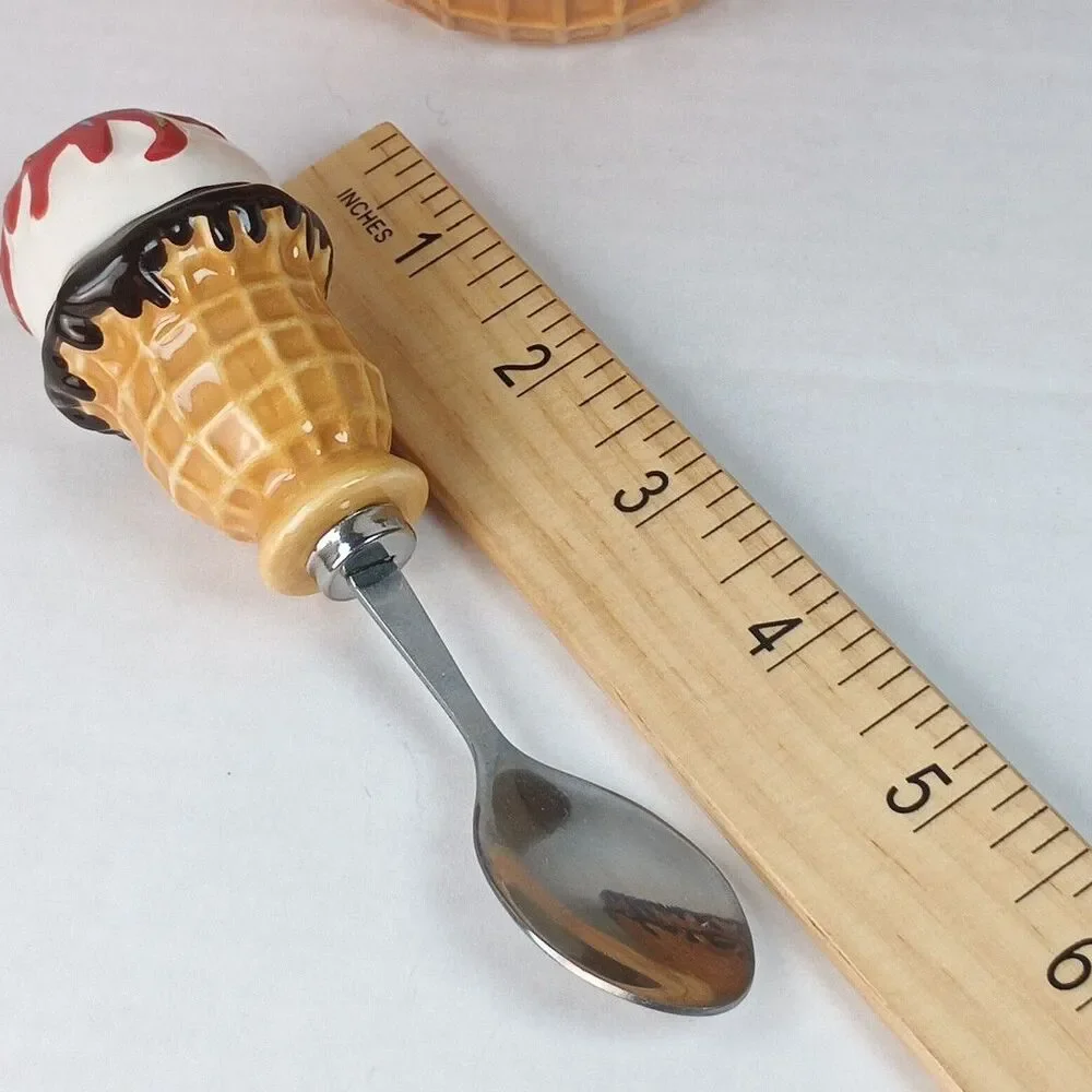 VTG Ice Cream Cone Handle Stainless Steel Spoons And Waffle Cone Bowls Set